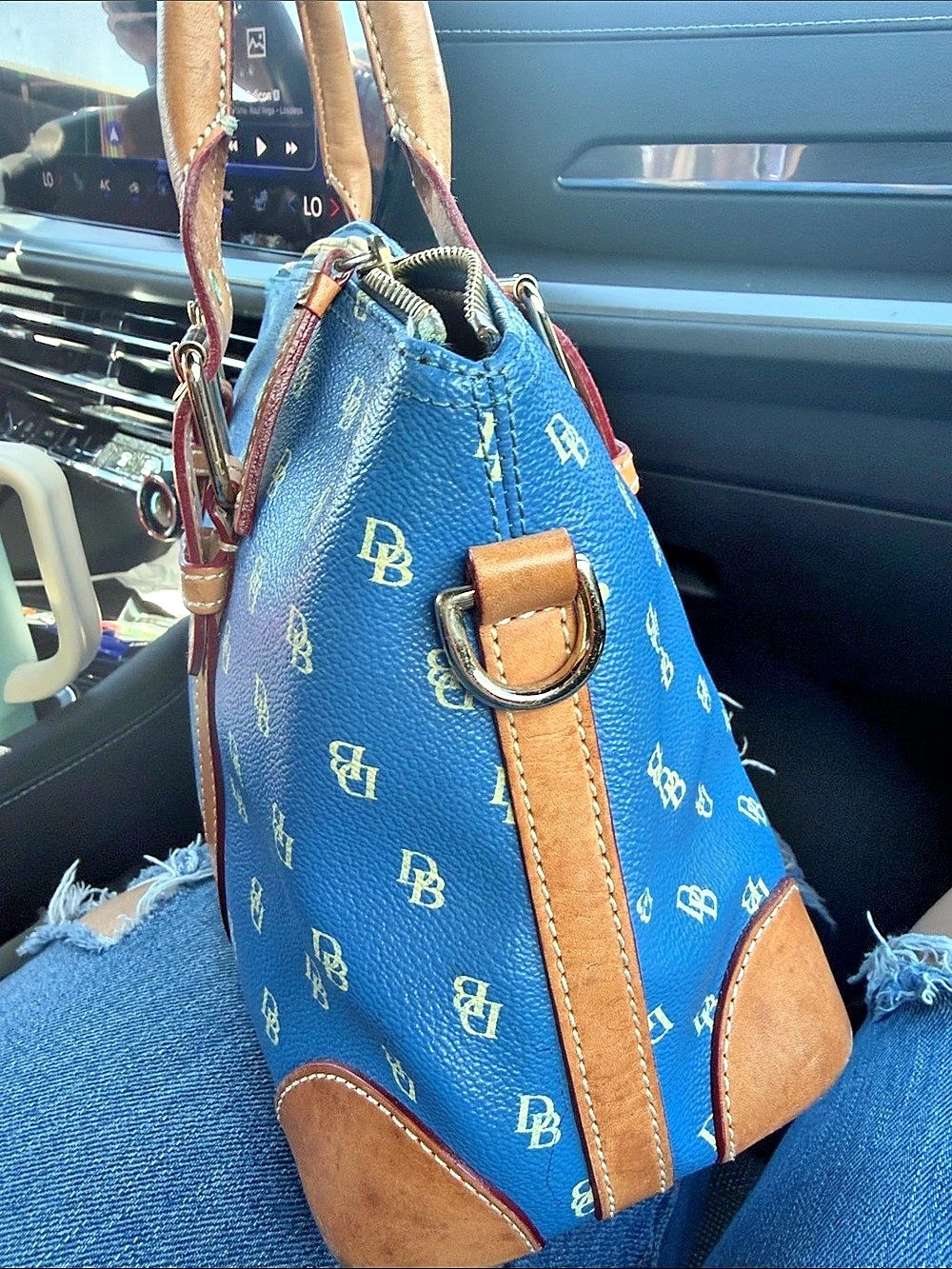Dooney & Bourke Monogram Tote in Blue & Brown - Picture 8 of 13